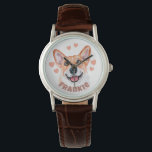 Corgi Dog Illustration With Hearts and Name Watch<br><div class="desc">You love your Corgi so much you want the world to know! Add your fur baby’s name to this personalized watch and show it to all. Be a proud Corgi mom! It’s a great gift idea for anyone with a Corgi.</div>