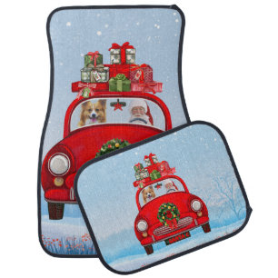 Corgi Dog In Car With Santa Claus Floor Mat