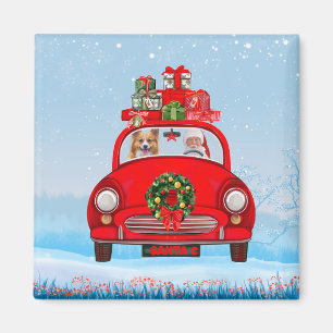 Corgi Dog In Car With Santa Claus Magnet