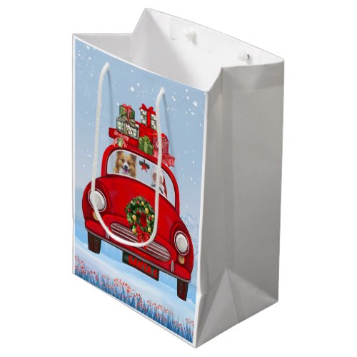 Corgi Dog In Car With Santa Claus   Medium Gift Bag