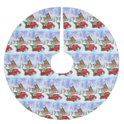 Corgi Dog In Christmas Delivery Truck Snow Brushed Polyester Tree Skirt