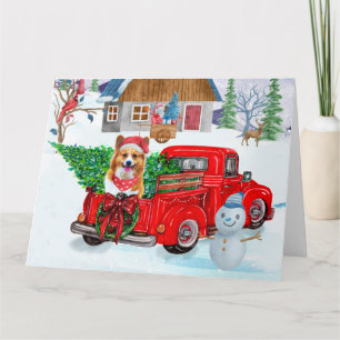 Corgi Dog In Christmas Delivery Truck Snow Card