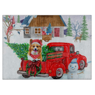 Corgi Dog In Christmas Delivery Truck Snow Cutting Board