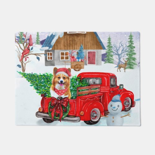 Corgi Dog In Christmas Delivery Truck Snow Doormat