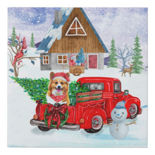 Corgi Dog In Christmas Delivery Truck Snow Faux Canvas Print