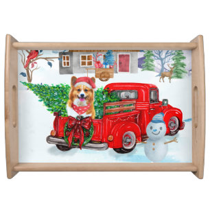 Corgi Dog In Christmas Delivery Truck Snow Serving Tray