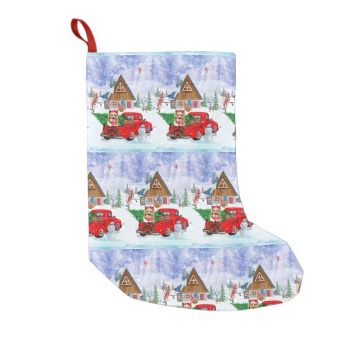 Corgi Dog In Christmas Delivery Truck Snow Small Christmas Stocking