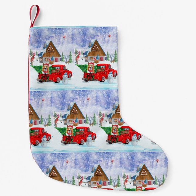 Corgi Dog In Christmas Delivery Truck Snow Small Christmas Stocking (Front)
