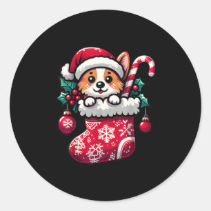 Corgi Dog In Christmas Stocking With Santa Hat Xma Classic Round Sticker