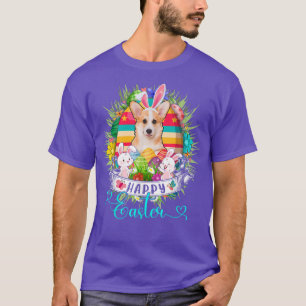 Corgi Dog In Easter Eggs Basket Bunnies Happy East T-Shirt