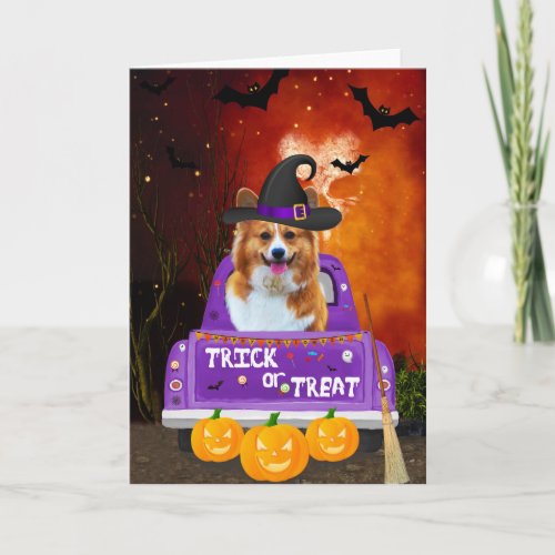 Corgi Dog in Halloween Truck Card