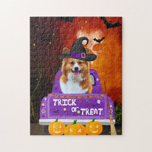 Corgi Dog in Halloween Truck Jigsaw Puzzle