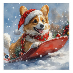 Corgi Dog in Sledge Let it Snow Christmas Acrylic Print