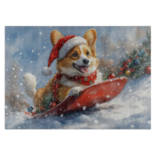 Corgi Dog in Sledge Let it Snow Christmas Cutting Board