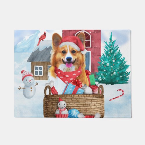 Corgi Dog In snow Christmas Dog House  Doormat