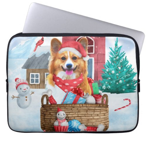 Corgi Dog In snow Christmas Dog House Laptop Sleeve