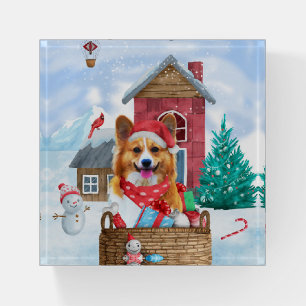Corgi Dog In snow Christmas Dog House Paperweight