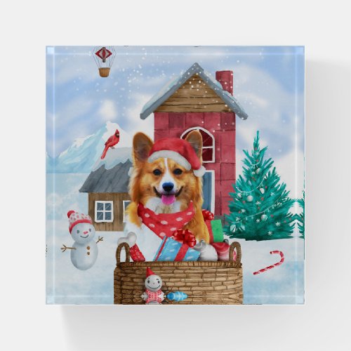 Corgi Dog In snow Christmas Dog House  Paperweight