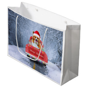 Corgi Dog in Snow sitting in Christmas Truck Large Gift Bag