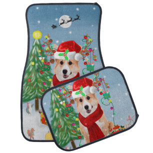 Corgi Dog in Snow with Christmas Gifts Car Floor Mat