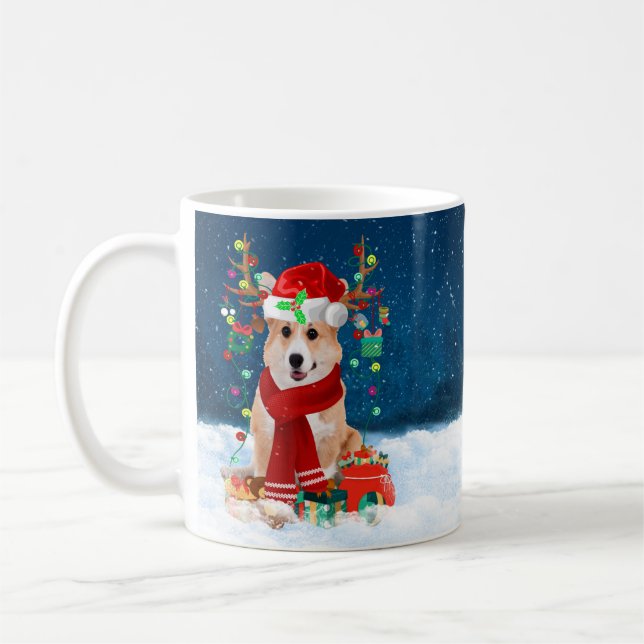 Corgi Dog in Snow with Christmas Gifts  Coffee Mug (Left)