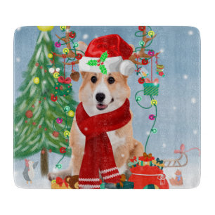 Corgi Dog in Snow with Christmas Gifts Cutting Board