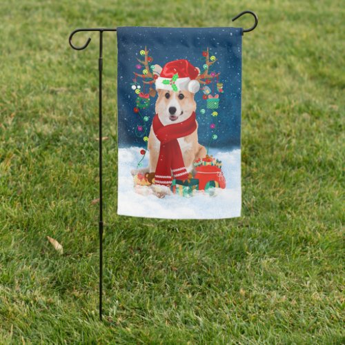 Corgi Dog in Snow with Christmas Gifts Garden Flag