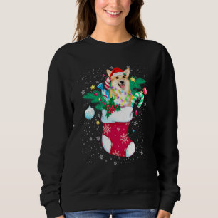 Corgi Dog In Sock Funny Christmas Lights Pajama Sa Sweatshirt