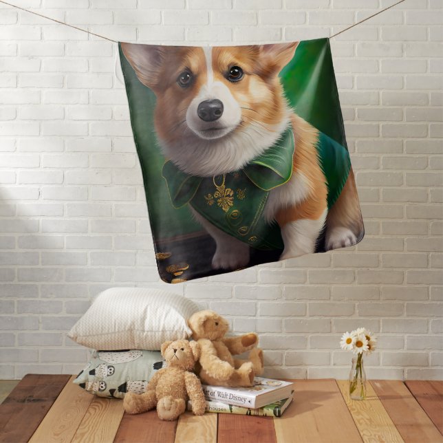 Corgi Dog in St. Patrick's Day Dress Baby Blanket (In Situ)