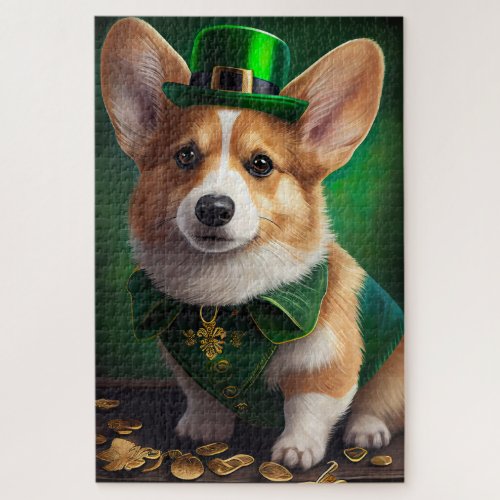 Corgi Dog in St Patricks Day Dress Jigsaw Puzzle