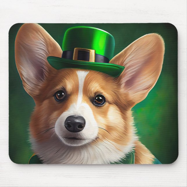 Corgi Dog in St. Patrick's Day Dress Mouse Pad (Front)