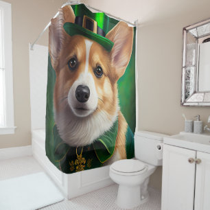 Corgi Dog in St. Patrick's Day Dress Shower Curtain