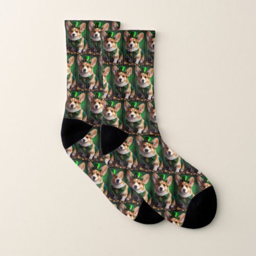 Corgi Dog in St Patricks Day Dress Socks