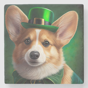 Corgi Dog in St. Patrick's Day Dress Stone Coaster