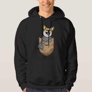 Corgi Dog In The Pocket With A Winter Scarf Black Hoodie