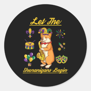 Corgi Dog Lover Costume Happy Mardi Gras Carnival Classic Round Sticker