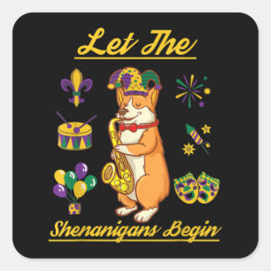 Corgi Dog Lover Costume Happy Mardi Gras Carnival Square Sticker