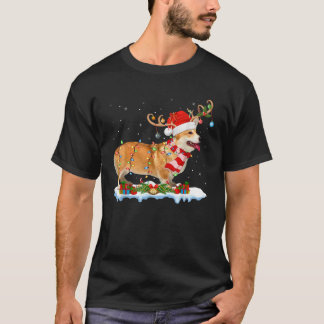 Corgi Dog Lover Lighting Santa Reindeer Hat Corgi T-Shirt