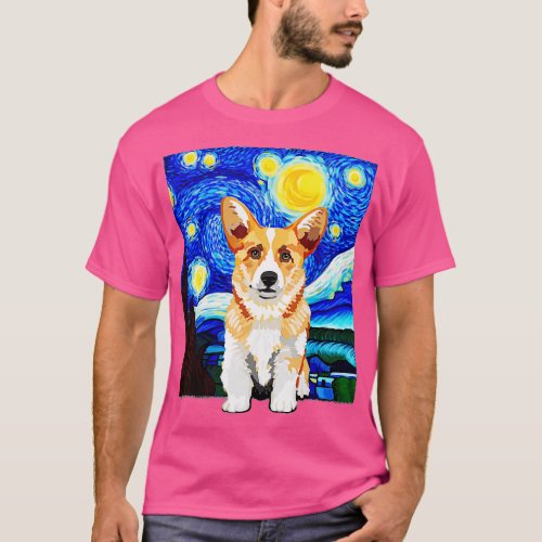 Corgi Dog Lover Starry Night Dog Corgi van gogh T_Shirt