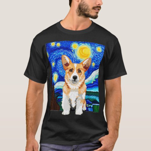 Corgi Dog Lover Starry Night Dog Corgi van gogh T_Shirt