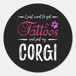 Corgi Dog Lover Tattoo Funny Dog Mom Gift Idea Classic Round Sticker