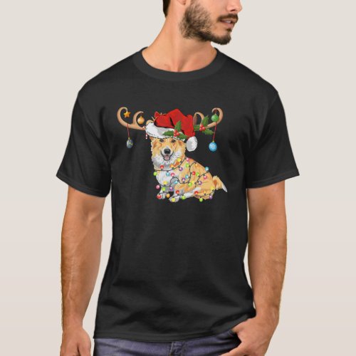 Corgi Dog Lover Xmas Gift Reindeer Santa Hat Corgi T_Shirt