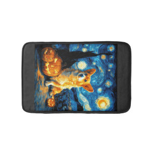 Corgi Dog Lovers Painting of van gogh starry night Bath Mat