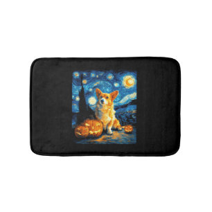 Corgi Dog Lovers Painting of van gogh starry night Bath Mat