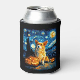 Corgi Dog Lovers Painting of van gogh starry night Can Cooler