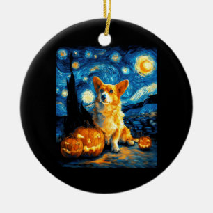 Corgi Dog Lovers Painting of van gogh starry night Ceramic Ornament