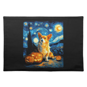 Corgi Dog Lovers Painting of van gogh starry night Cloth Placemat