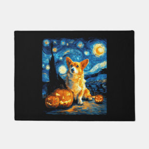 Corgi Dog Lovers Painting of van gogh starry night Doormat