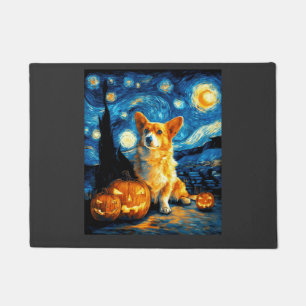 Corgi Dog Lovers Painting of van gogh starry night Doormat