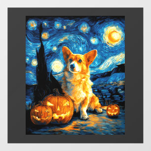 Corgi Dog Lovers Painting of van gogh starry night Floor Decals